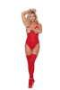 Cupless Stretch Lace Teddy W/ Thigh Hi'S Red O/S